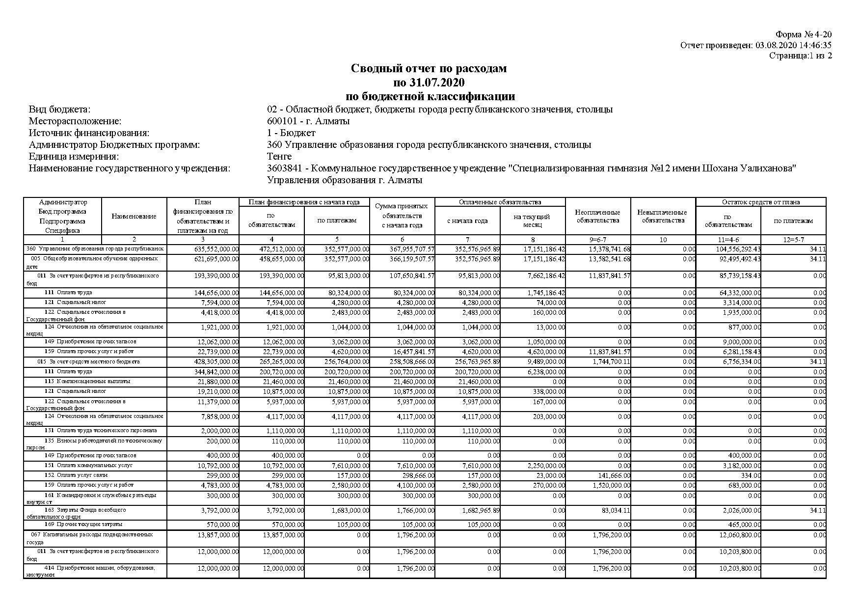 Cводный отчет по расходам по 31.07.2020